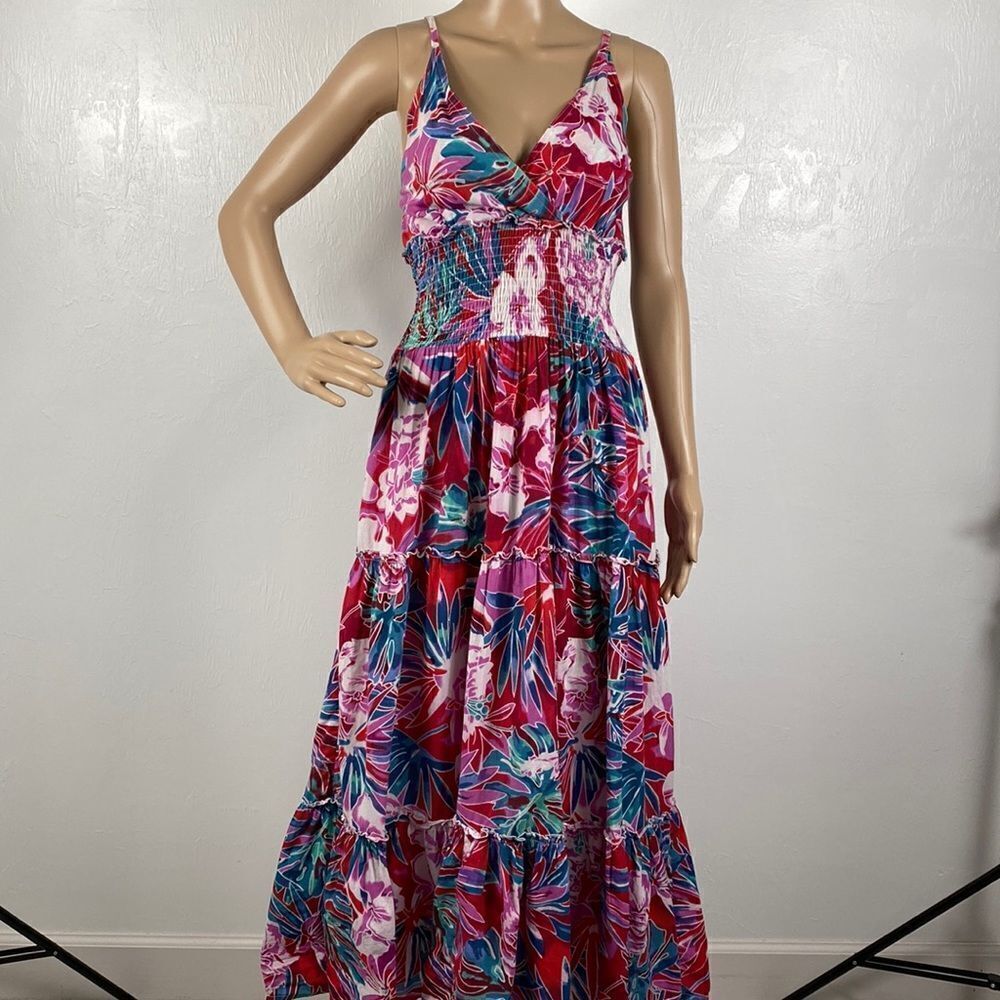Metro 22 cotton colorful sleeveless maxi tiered dress size S